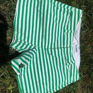 Green and white striped shorts